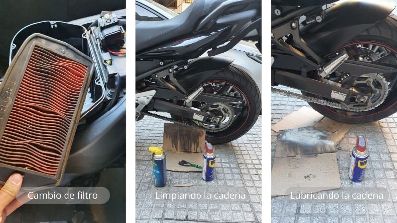 Limpieza de la cadena, lubricacion y cambio de filtro para la moto.