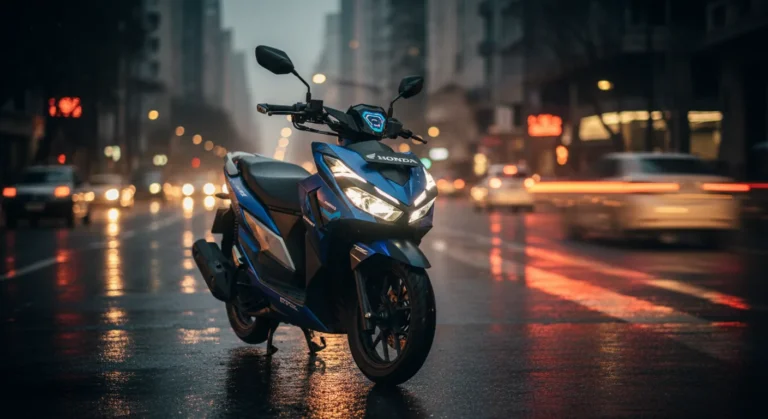 Honda vario 125 2026 scooter deportivo con luces led en escena urbana nocturna