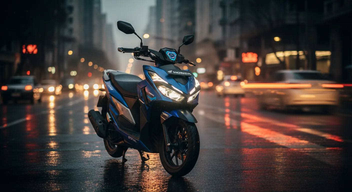 Honda Vario 125 2026 scooter deportivo con luces LED en escena urbana nocturna