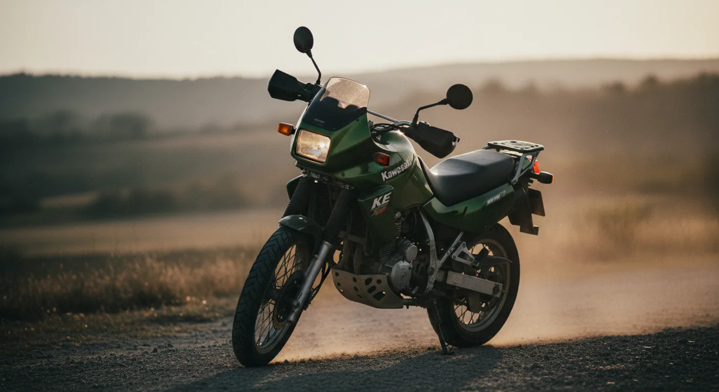 Kawasaki KLE 500 SE 2025 en Argentina sobre camino de tierra al atardecer