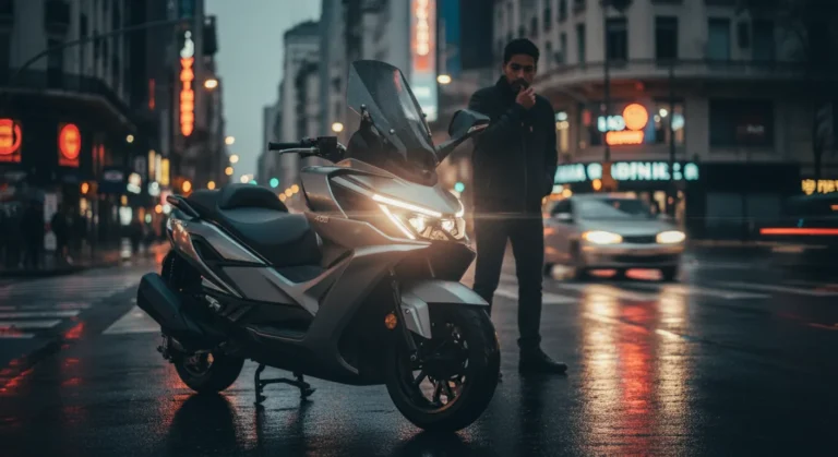 Sym cruisym 400i scooter gt en escena nocturna urbana