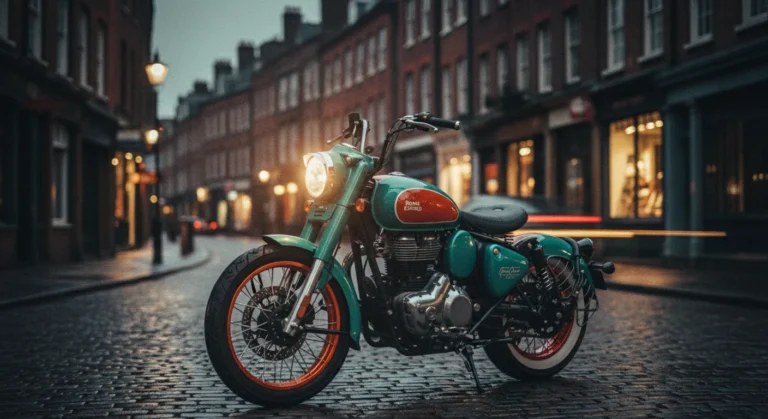 Royal enfield goan classic 350 en escena urbana nocturna