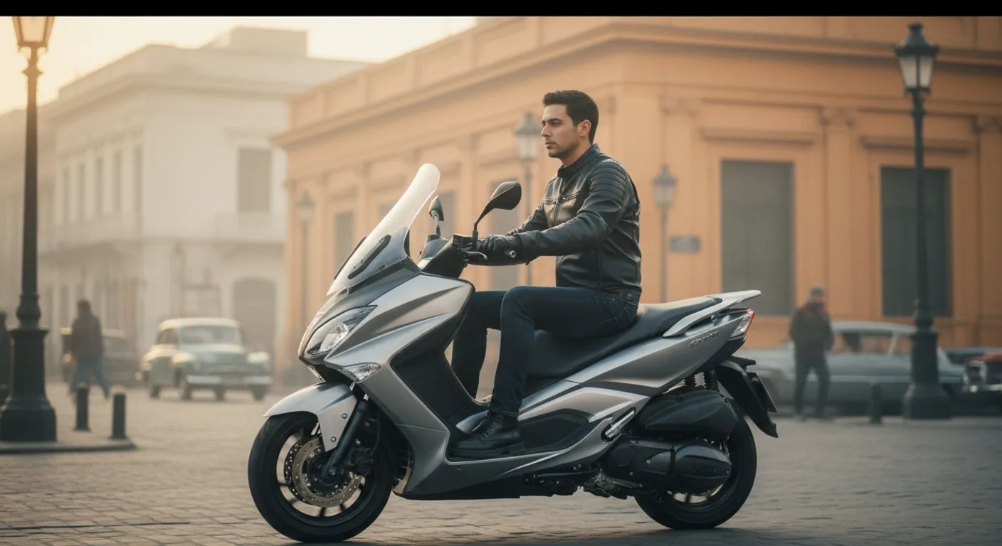 Motociclista con sym cruisym 400i en la ciudad