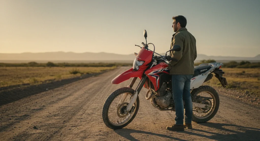 Honda xr300l tornado en camino de tierra con rider